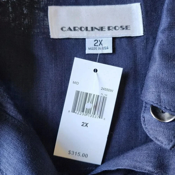 New $315 Caroline Rose Gabardine Shirt Size 2x Blue 100% Linen Button Down - Picture 7 of 11